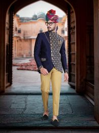 Stylish Look Navy Blue Jodhpuri Suit
