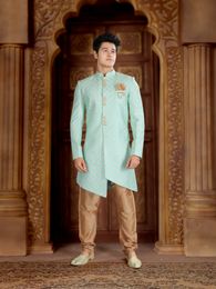 Stylish Seafoam Green Color Indo Western Sherwani