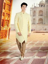 Asymmetrical Lemon Indo Western Sherwani For Wedding