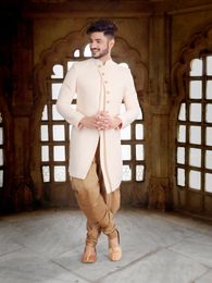 Baby Peach Color Indo Western Sherwani For Wedding