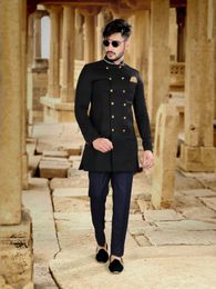 Bold Black Beautiful Silk Indo Western Sherwani