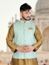 Pista Green Luckhnavi Nehru Jacket