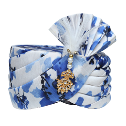 White And Blue Wedding Turban Pagri