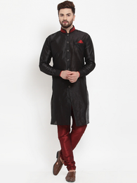 Black & Maroon Silk Kurta Pyjama