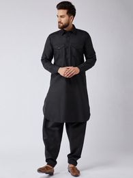 Beautiful Black Cotton Pathani Set