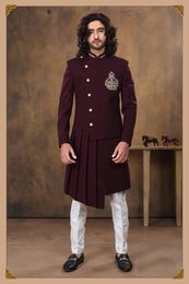 Imported Fabric Wine Color Asymmetrical Indo Western
