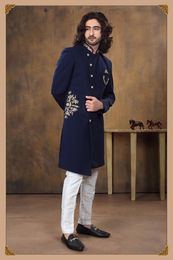 Royal Blue Imported Fabric Indo Western With Handwork