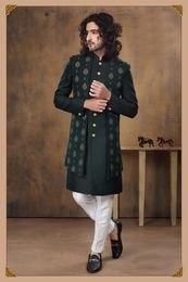 Bottle Green Silk Fabric Indo Western With Jacket