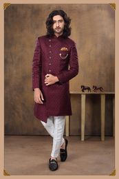 Wine Color Asymmetrical Imported Fabric Indo Western