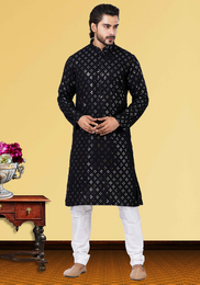 Quatrefoil Black Mirror Work Kurta Pajama