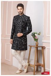 Eccentric Black Desinger Silk Indo Western Sherwani