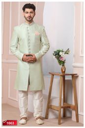 Pearl Pista Classical Banarasi Silk Indo Western Sherwani
