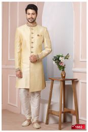 Gorgeous Golden Banarasi Silk Indo Western Sherwani