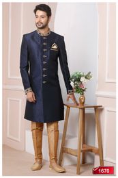 Sapphire Navy Blue Banarasi Silk Indo Western Sherwani