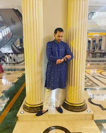 Royal Blue Mirror Work Kurta With White Pants