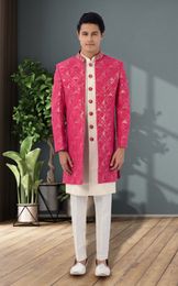 Raspberry Color Heavy Georgette Sherwani With Jacket Style