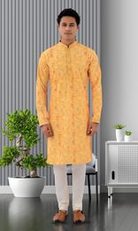 Haldi Ceremony Yellow Kurta With Sequins And Thread Work