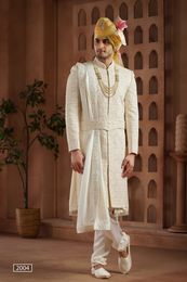 All Over Handwork Cream Sherwani With Anarkali Kurta