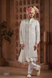 Extravagant White Wedding Sherwani With Anarkali Kurta