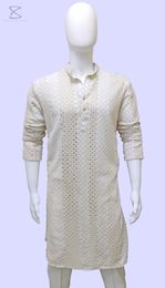 Off White Heavy Mirror Work Kurta Set