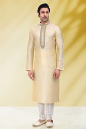 Light Gold Embroidered Festive Kurta Pajama