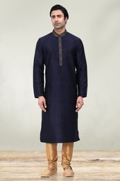 Nice Navy Blue Color Embroidery Kurta Set For Shaadi Season