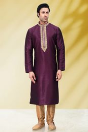 Rich Purple Color Kurta Pajama With Embroidery Work