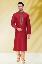 Attractive Red Color Kurta Set With Rich Embroidery Work
