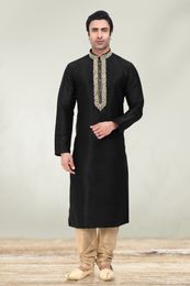 Black Embroidered Kurta With Golden Pajama