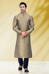Antique Embroidered Kurta With Navy Blue Pajama