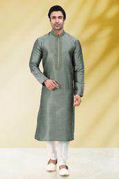 Modern Grey Coloured Kurta Set With Embroidery Work