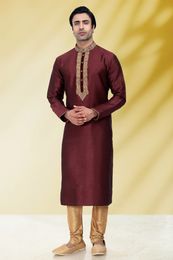 Wine Embroidered Kurta With Chiku Pajama