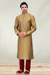 Dark Tortilla Embroidered Kurta With Maroon Pajama