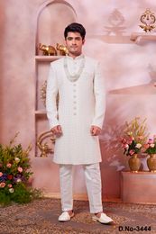 Elegant Cream Sherwani With All Over Work Embellishments