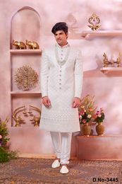 Daman Style Cream Color Sherwani With All Over Work
