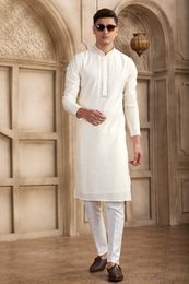 Classic Cream Mirror Work Embroidery Kurta Pajama