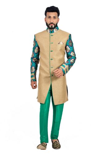 Natural Jute &  Green  Indowestern Sherwani  RK1114