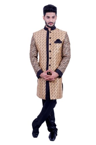 Natural Jute &  Black  Indowestern Sherwani  RK1088