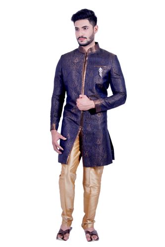 Denim Blue &  Gold  Indowestern Sherwani  RK1091