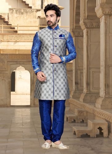 Grey Color Dazzling Indo Western Sherwani