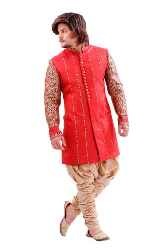 Ravishing Red Color Indo Western Sherwani