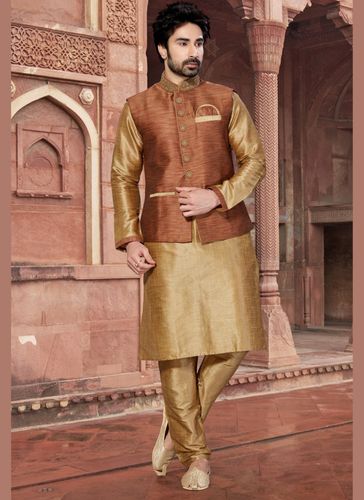 Brown Color Raw Silk Indo Western Sherwani
