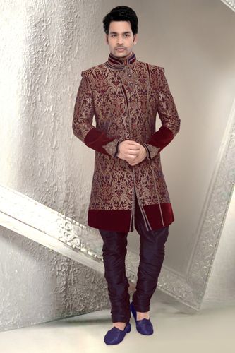 Engrossing Maroon Indo Western Sherwani