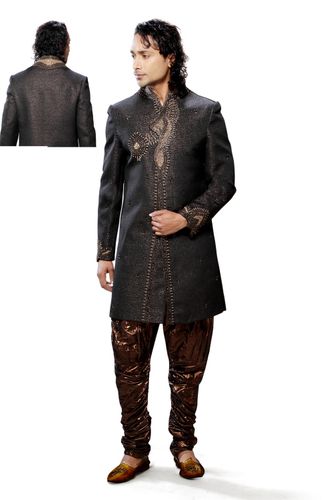 Classy Black Color Jacquard Indo Western Sherwani