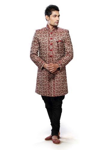Kalamkari Red & Brown Color Indo Western Sherwani