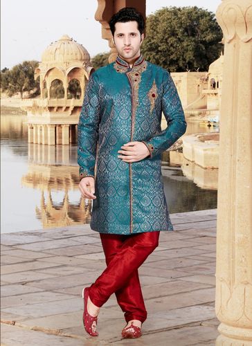 Teal Green Color Indo Western Sherwani