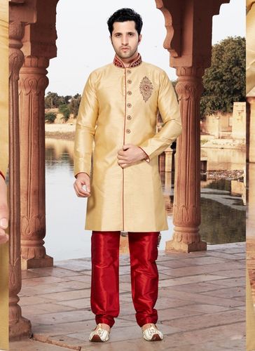 Cream Color  Ravishing Raw Silk Indo Western Sherwani