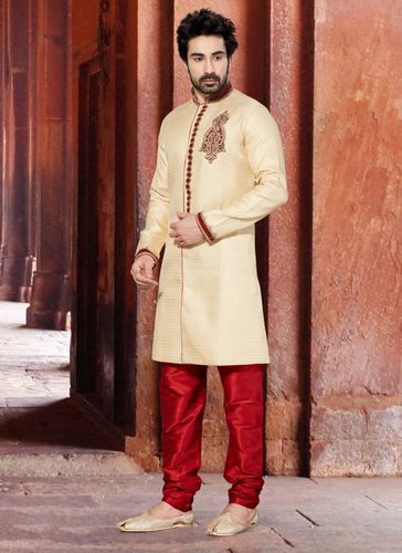 Sun Shine Cream Color Jacquard Indo Western Sherwani