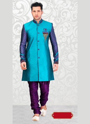 Charming Blue Color Dupioni Western Sherwani