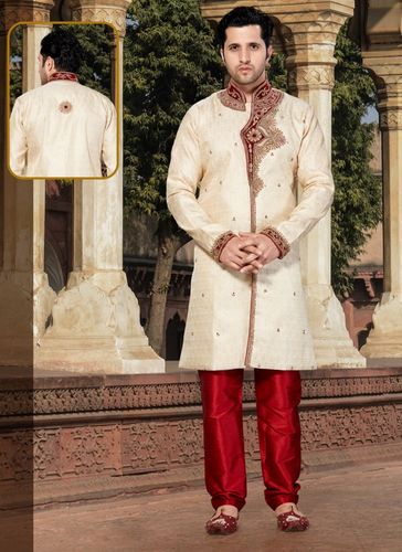 Cream Color Ravishing Jacquard Indo Western Sherwani